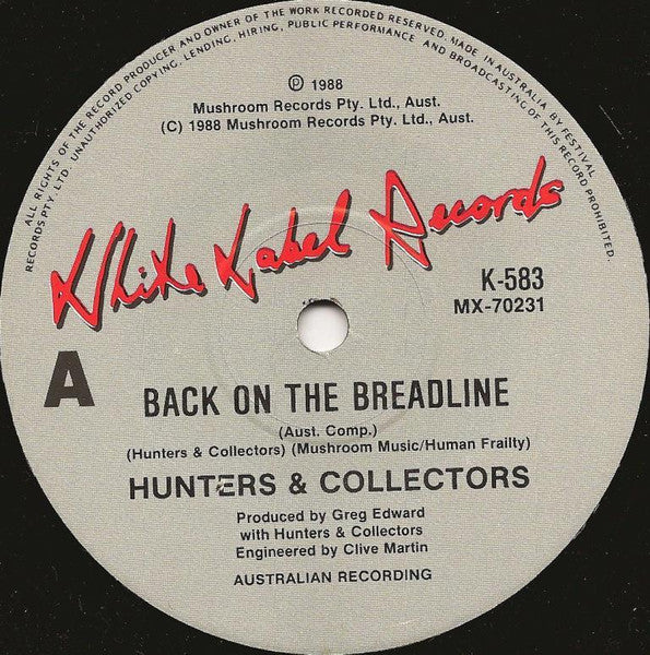 Hunters & Collectors – Back On The Breadline 7" vinyl record, image 3 of 4