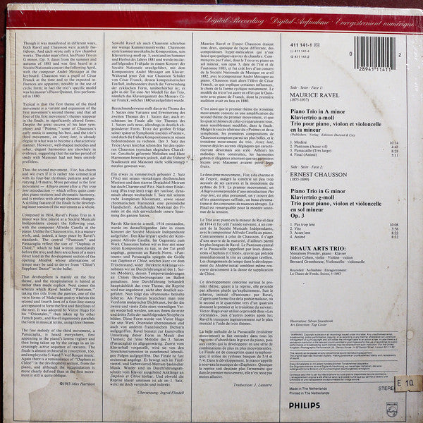 Beaux Arts Trio, Maurice Ravel, Ernest Chausson – Piano Trios • Klaviertrios LP vinyl record, image 3 of 5