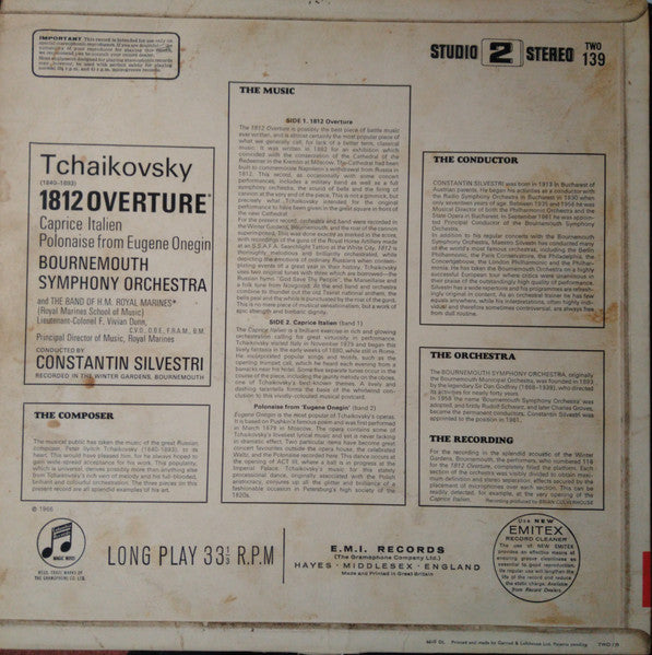Pyotr Ilyich Tchaikovsky, Bournemouth Symphony Orchestra, The Band Of H.M. Royal Marines (Royal Marines School Of Music), Constantin Silvestri – 1812 Overture / Caprice Italien / Polonaise From "Eugene Onegin" LP vinyl record, image 2 of 4