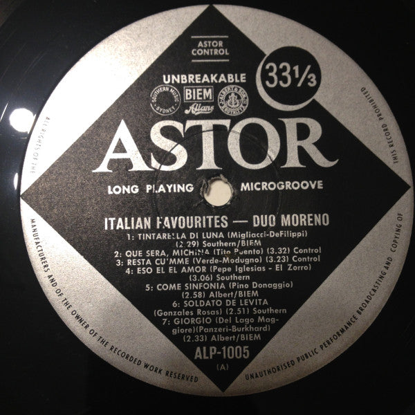 Duo Moreno, Euro Sabatini – Italian Favourites LP vinyl record, image 3 of 4