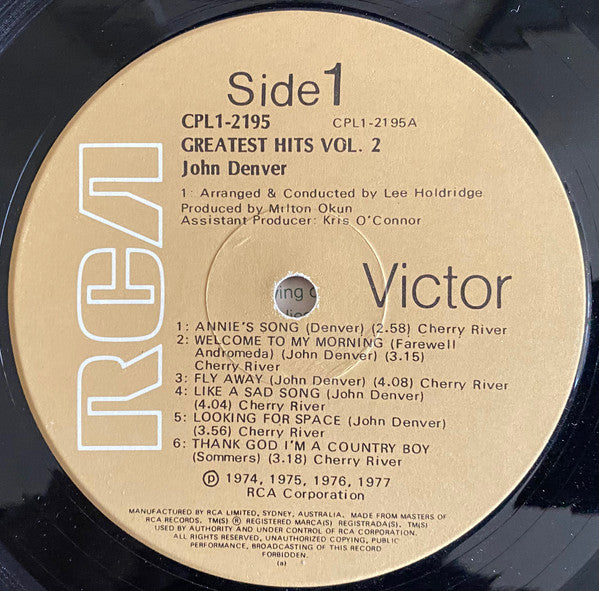 John Denver – John Denver's Greatest Hits, Volume 2 LP vinyl record, image 3 of 6