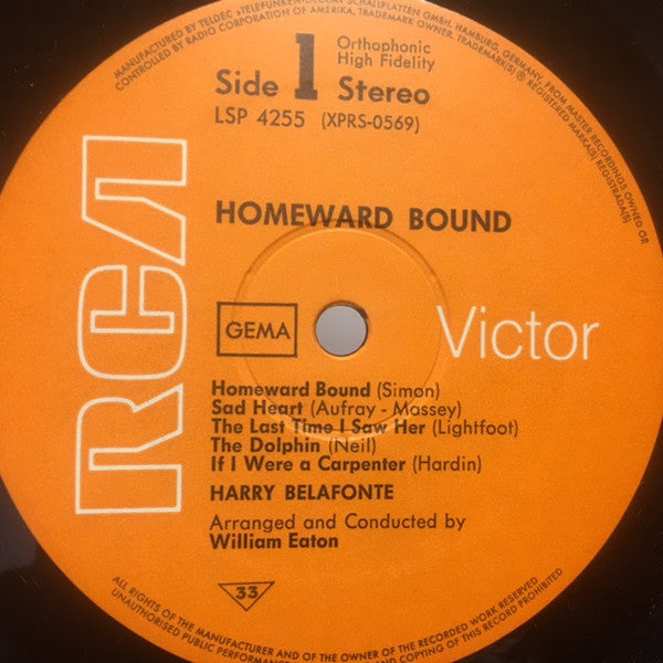 Harry Belafonte – Homeward Bound LP vinyl record, image 3 of 4