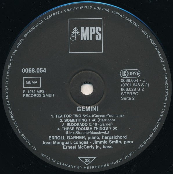 Erroll Garner – Gemini LP vinyl record, image 5 of 5