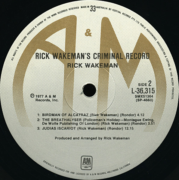 Rick Wakeman – Rick Wakeman's Criminal Record LP vinyl record, image 6 of 6