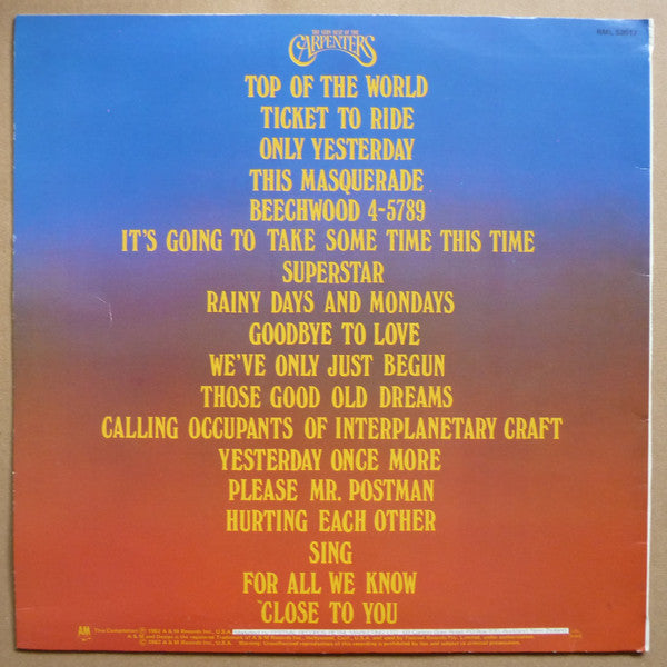 Carpenters – The Very Best Of The Carpenters LP vinyl record, image 2 of 6