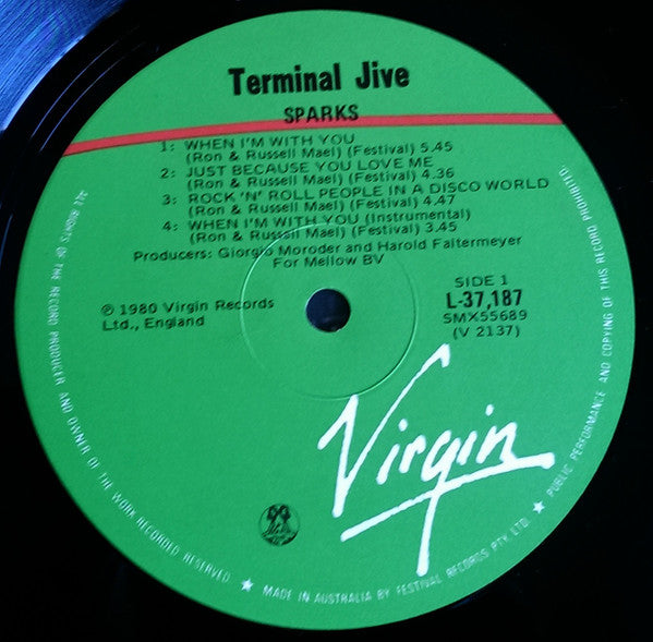 Sparks – Terminal Jive LP vinyl record, image 6 of 6