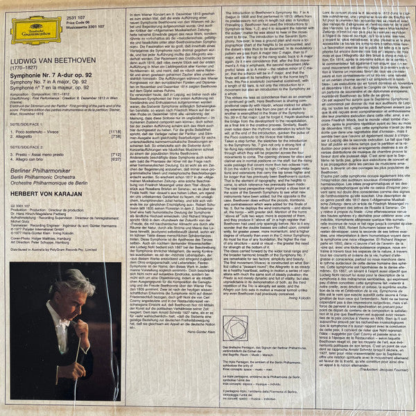 Ludwig van Beethoven, Herbert von Karajan, Berliner Philharmoniker – Symphonie Nr. 7 LP vinyl record, image 2 of 4