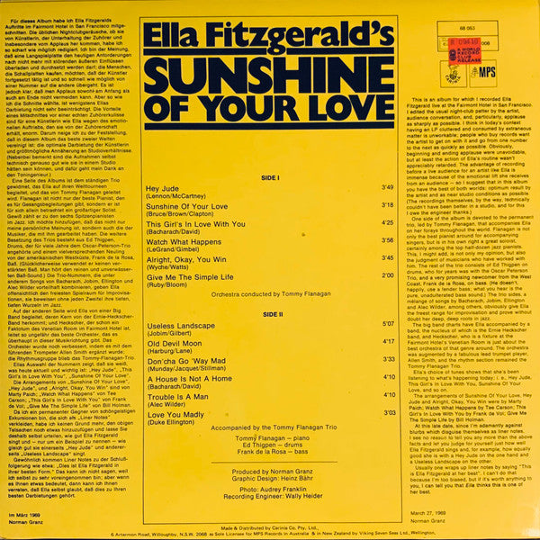 Ella Fitzgerald – Sunshine Of Your Love LP vinyl record, image 2 of 4