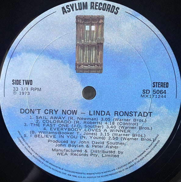 Linda Ronstadt – Don't Cry Now LP vinyl record, image 8 of 8
