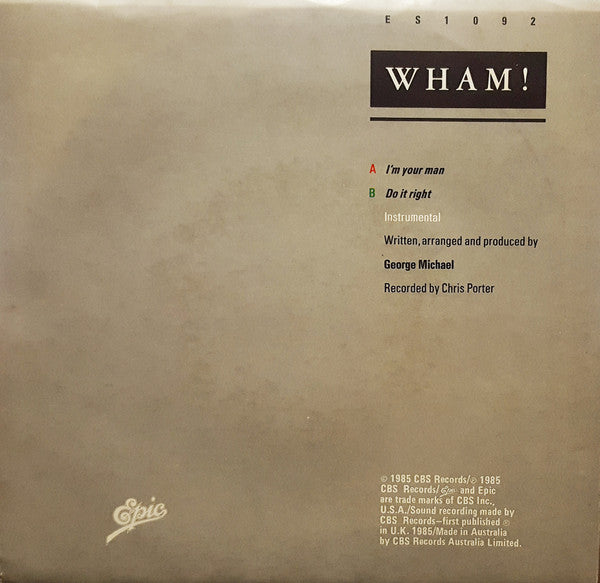 Wham! – I'm Your Man 7" vinyl record, image 2 of 4