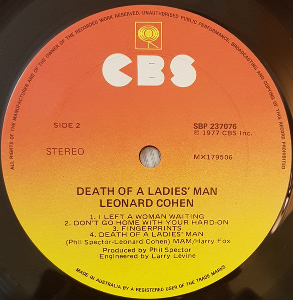 Leonard Cohen – Death Of A Ladies' Man LP vinyl record, image 5 of 5