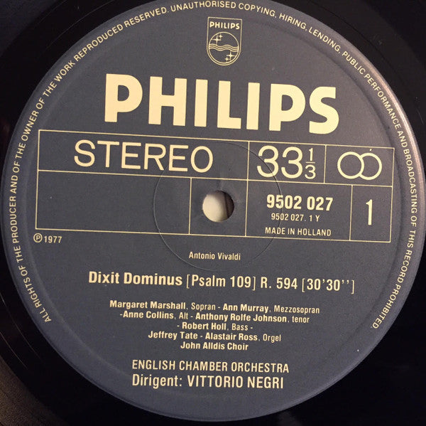 Antonio Vivaldi, Margaret Marshall, Ann Murray, Anne Collins, Anthony Rolfe Johnson, Robert Holl, John Alldis Choir, English Chamber Orchestra, Vittorio Negri – Dixit Dominus • Beatus Vir LP vinyl record, image 3 of 4