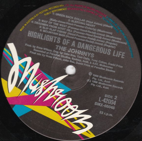 The Johnnys – Highlights Of A Dangerous Life LP vinyl record, image 5 of 5