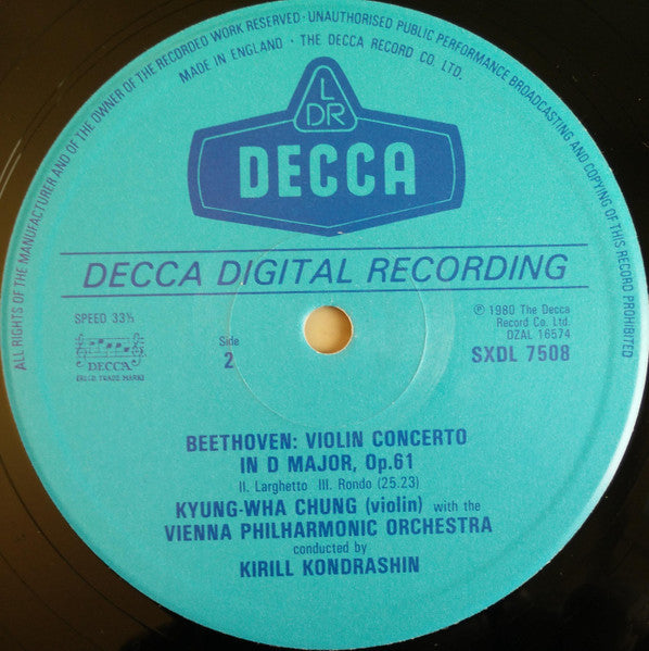 Ludwig van Beethoven, Kyung-Wha Chung, Wiener Philharmoniker, Kiril Kondrashin – Violin Concerto LP vinyl record, image 4 of 4