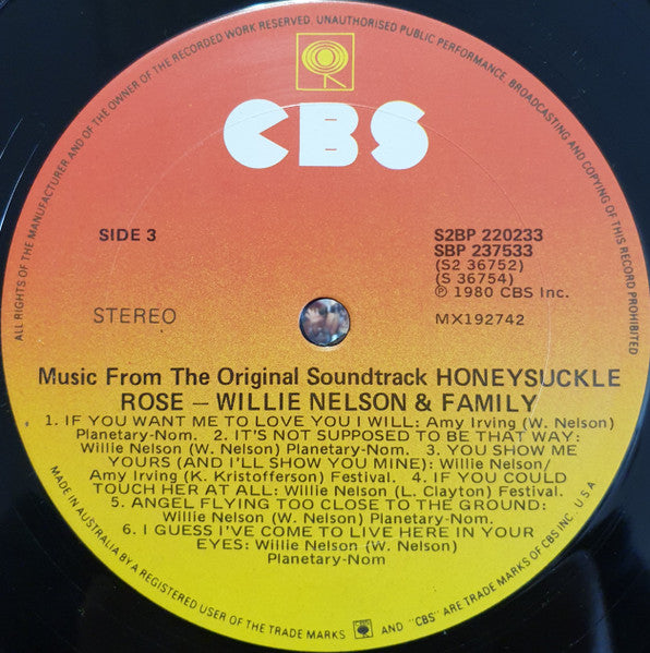 Willie Nelson & Family – Honeysuckle Rose (Music From The Original Soundtrack) (2xLP) LP vinyl record, image 5 of 6