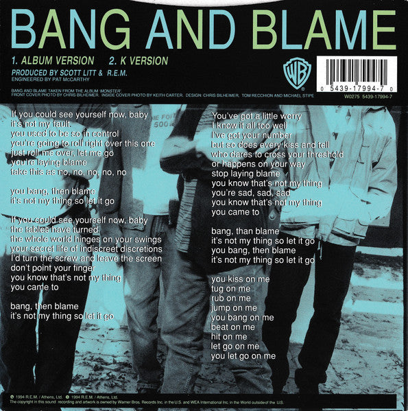 R.E.M. – Bang And Blame 7" vinyl record, image 2 of 4