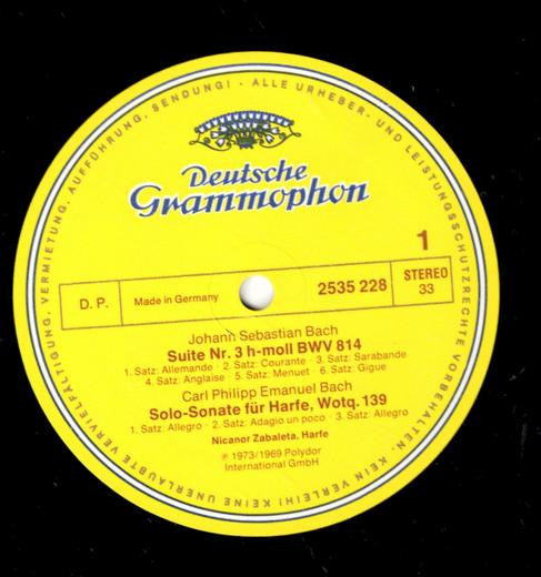 Johann Sebastian Bach, Carl Philipp Emanuel Bach, Giovanni Battista Viotti, Johann Baptist Krumpholtz, Georg Friedrich Händel, Nicanor Zabaleta – Harfenmusik des Barock LP vinyl record, image 3 of 4