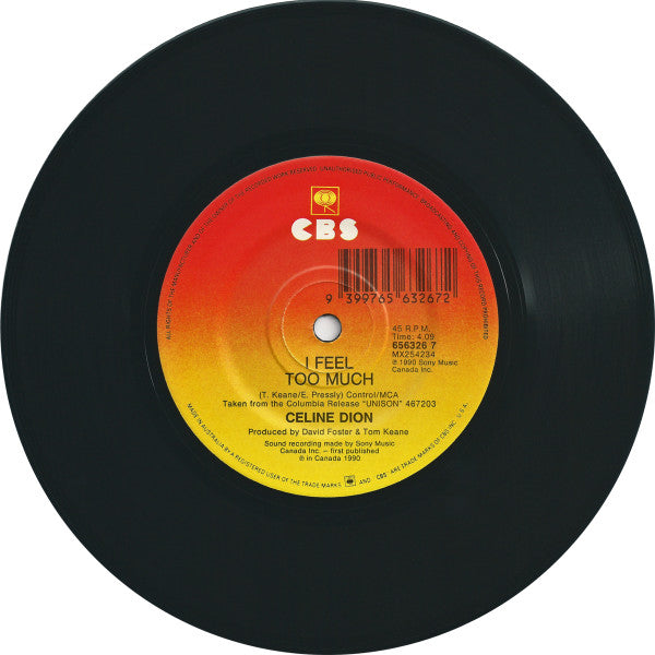 Céline Dion – Where Does My Heart Beat Now 7" vinyl record, image 4 of 4