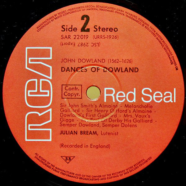Julian Bream, John Dowland – Altenglische Tänze Von Dowland (Dances Of Dowland) LP vinyl record, image 4 of 4