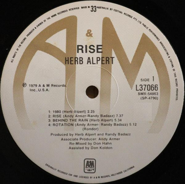 Herb Alpert – Rise LP vinyl record, image 3 of 5