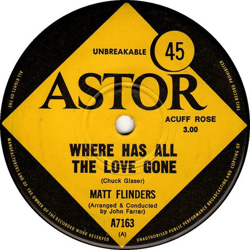 Matt Flinders – Where Has All The Love Gone 7" vinyl record, image 1 of 2