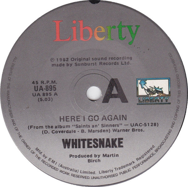 Whitesnake – Here I Go Again 7" vinyl record, image 2 of 3