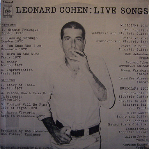 Leonard Cohen – Live Songs LP vinyl record, image 1 of 4