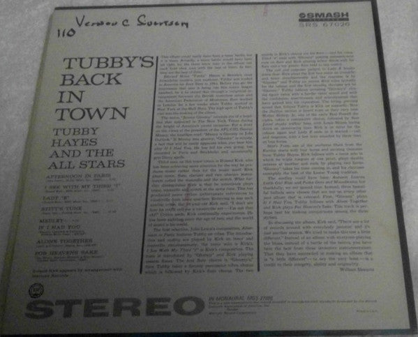 Tubby Hayes And The All Stars – Tubby's Back In Town! LP vinyl record, image 2 of 4