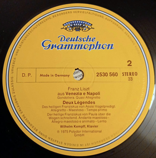 Franz Liszt, Wilhelm Kempff – Seconde Année De Pèlerinage • Deux Légendes LP vinyl record, image 4 of 4