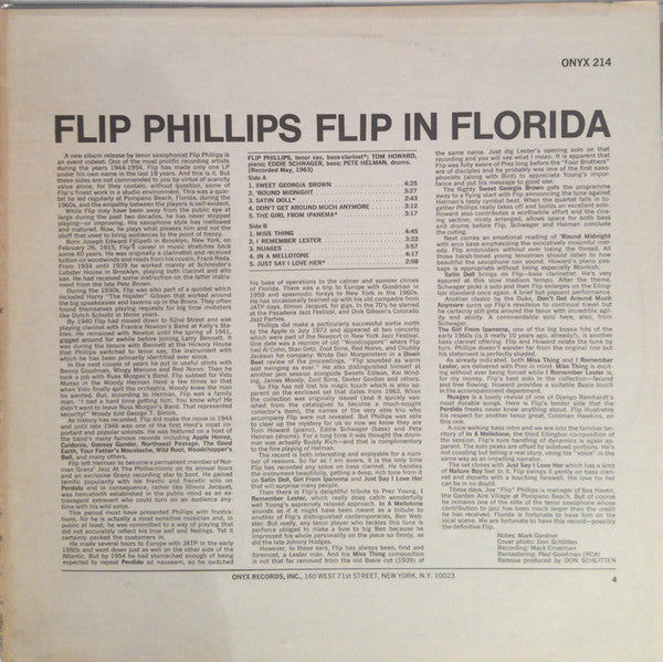 Flip Phillips – Flip In Florida (Original 1963 Recordings) LP vinyl record, image 2 of 3