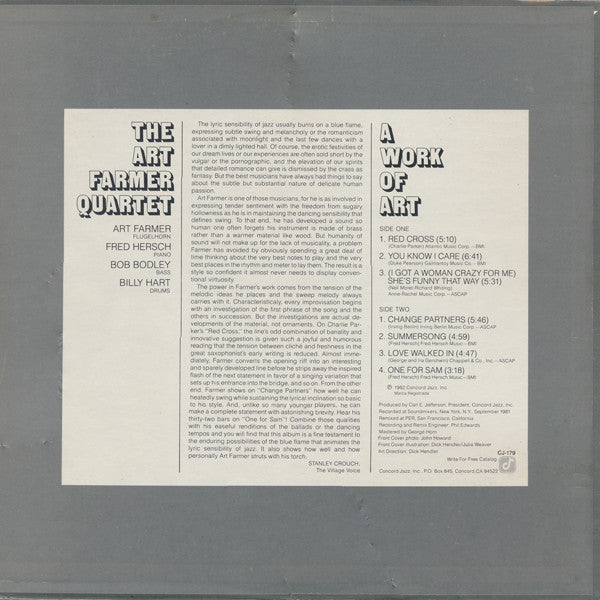 Art Farmer Quartet – A Work Of Art LP vinyl record, image 2 of 4
