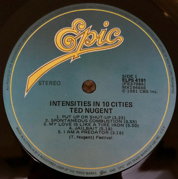 Ted Nugent – Intensities In 10 Cities LP vinyl record, image 3 of 6