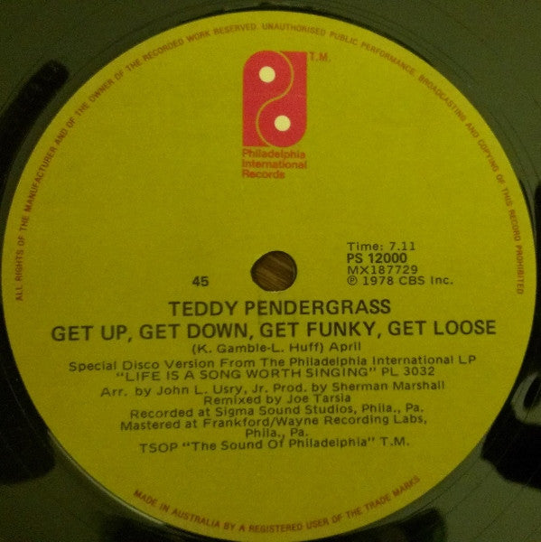 Teddy Pendergrass – Only You / Get Up, Get Down, Get Funky, Get Loose 12" vinyl record, image 2 of 2