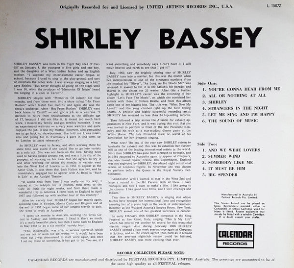 Shirley Bassey – Shirley Bassey LP vinyl record, image 3 of 3