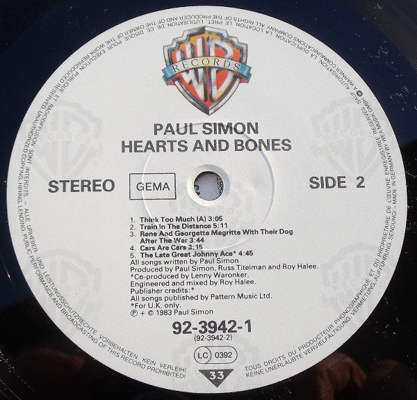 Paul Simon – Hearts And Bones LP vinyl record, image 4 of 8