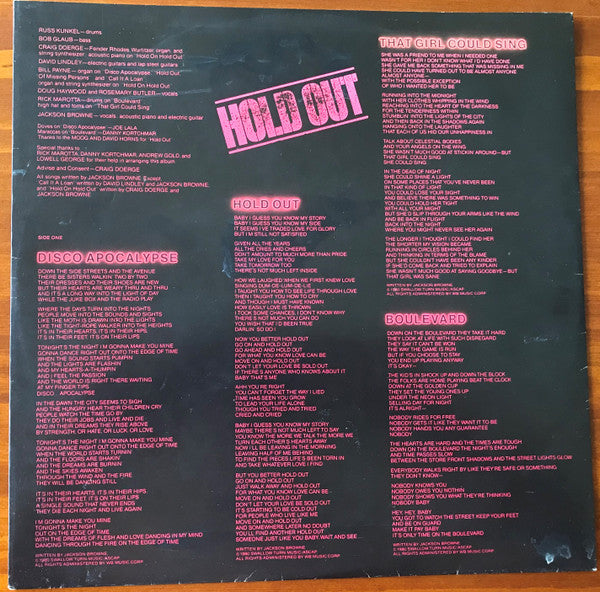 Jackson Browne – Hold Out LP vinyl record, image 5 of 6