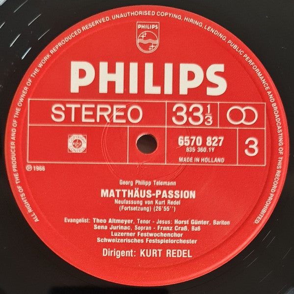 Georg Philipp Telemann, Sena Jurinac, Theo Altmeyer, Horst Günter, Franz Crass, Kurt Redel – Matthäus-Passion (2xLP) LP vinyl record, image 5 of 10