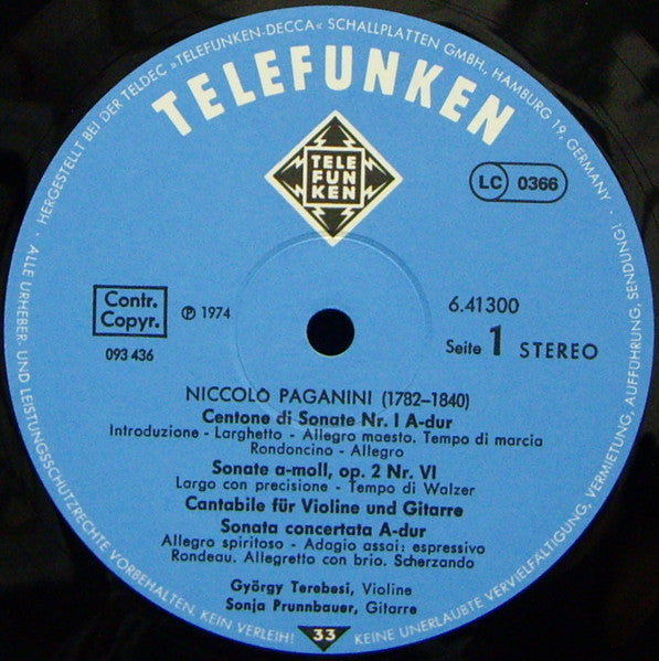 Niccolò Paganini, György Terebesi, Sonja Prunnbauer – Violine & Gitarre LP vinyl record, image 5 of 6