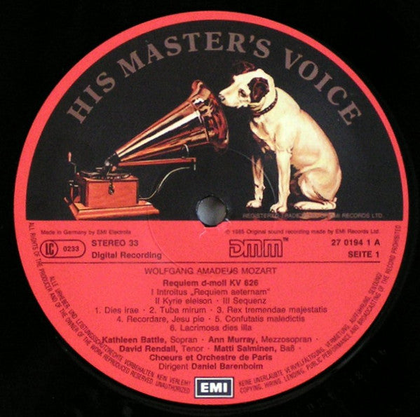 Wolfgang Amadeus Mozart, Kathleen Battle, Ann Murray, David Rendall, Matti Salminen, Chœur De L'Orchestre De Paris, Orchestre De Paris – Requiem LP vinyl record, image 4 of 5