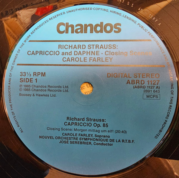 Carole Farley, Richard Strauss, Nouvel Orchestre Symphonique De La RTBF, Jose Serebrier – Capriccio And Daphne Closing Scenes LP vinyl record, image 3 of 4