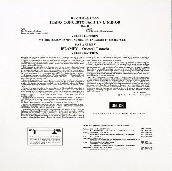 Sergei Rachmaninoff, Julius Katchen, London Symphony Orchestra, Georg Solti – Piano Concerto No. 2 LP vinyl record, image 3 of 10