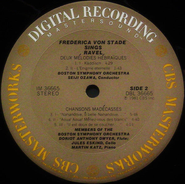 Frederica Von Stade, Seiji Ozawa, Boston Symphony Orchestra, Maurice Ravel – Schéhérazade / Chansons Madécasses / Mélodies Populaires Grecques / Mélodies Hébraïques LP vinyl record, image 4 of 10