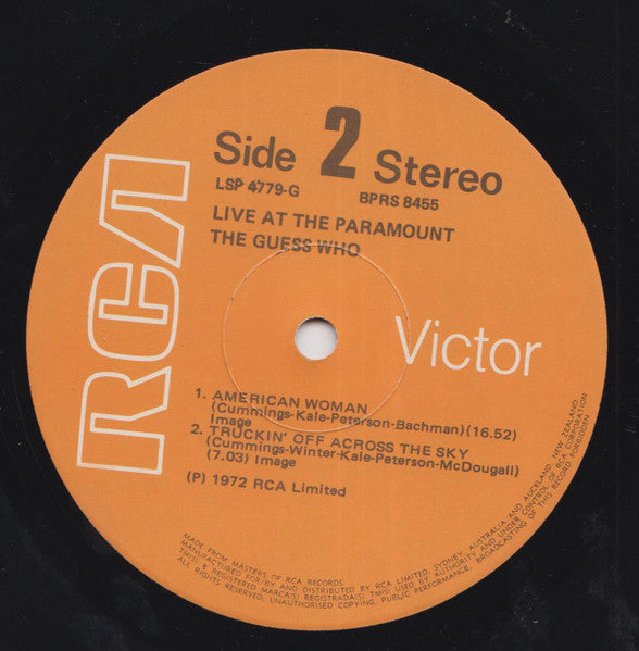 The Guess Who – Live At The Paramount LP vinyl record, image 3 of 3