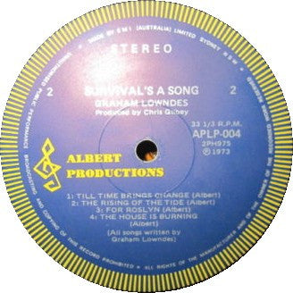 Graham Lowndes – Survival's A Song LP vinyl record, image 6 of 6