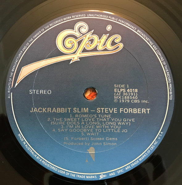 Steve Forbert – Jackrabbit Slim LP vinyl record, image 7 of 8