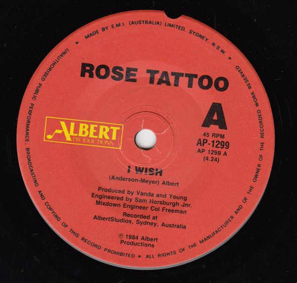 Rose Tattoo – I Wish 7" vinyl record, image 3 of 4