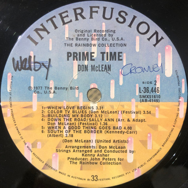 Don McLean – Prime Time LP vinyl record, image 4 of 4