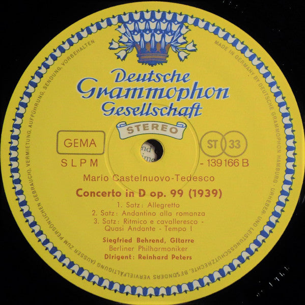 Joaquín Rodrigo, Mario Castelnuovo-Tedesco, Siegfried Behrend – Concierto de Aranjuez / Concerto In D LP vinyl record, image 4 of 4