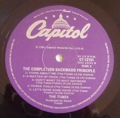 The Tubes – The Completion Backward Principle LP vinyl record, image 4 of 4