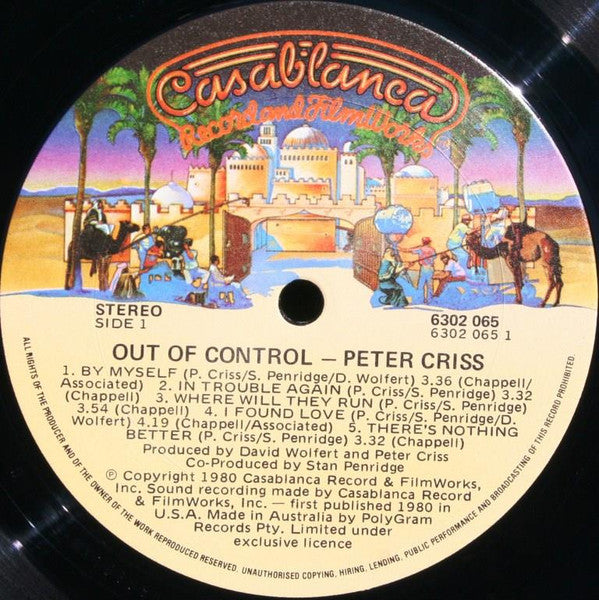 Peter Criss – Out Of Control LP vinyl record, image 3 of 4